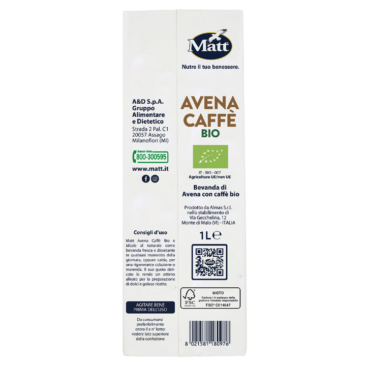 Avena Caffè Bio Matt ingredienti valori nutrizionali bevanda vegetale bio