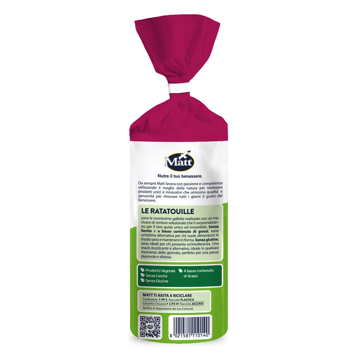 Packaged Le Ratatouille vegetable rice cakes, gluten free, low fat, upright on white background