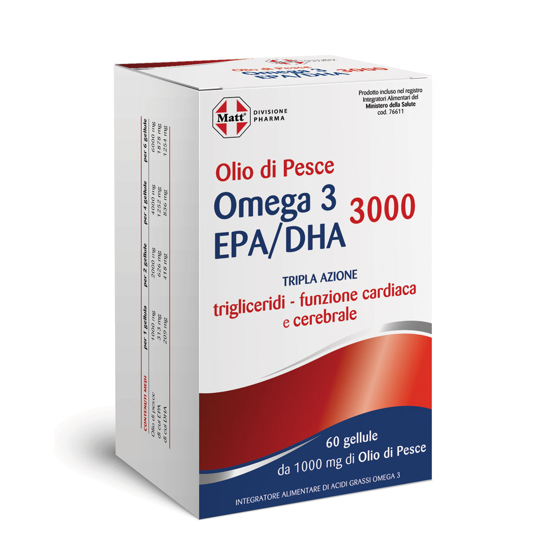 Omega 3 EPA/DHA 3000. Integratore per cervello, cuore e pressione. Lato dx
