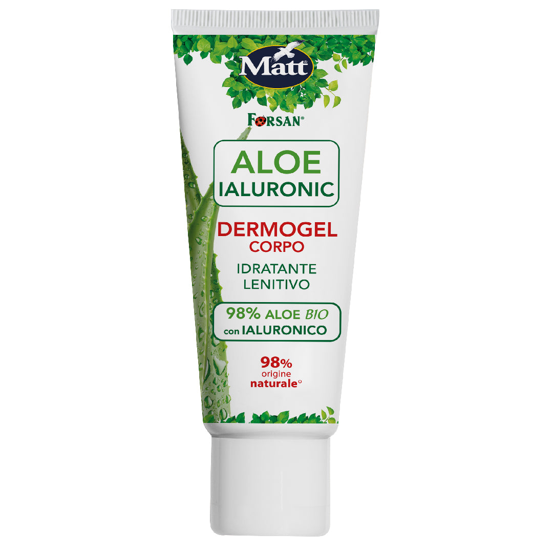 Dermogel corpo Matt all'Aloe Bio e Acido Ialuronico, idratante e lenitivo.